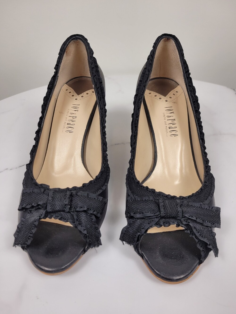 Y2K Black Lace Ribbon Heels Shoes Size: 5US